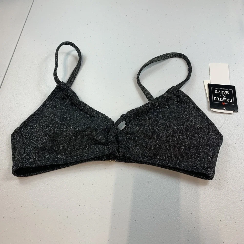 Salt & Cove Junior's Swim Bikini Top XS Black Lurex Metallic Twist Front Beach